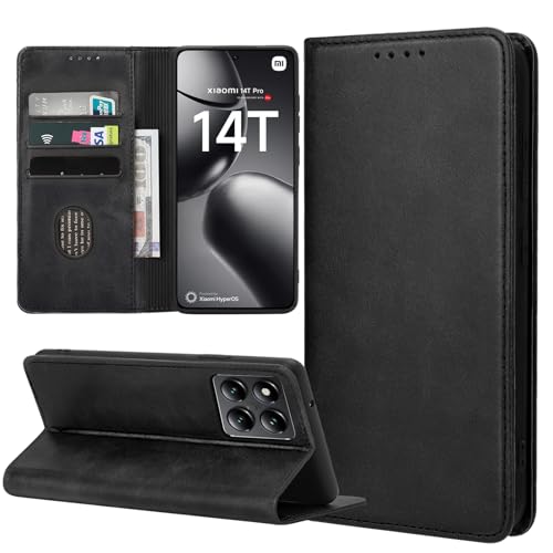 ZYIMOU Funda para Xiaomi 14T Pro, Funda Tapa Libro Movil Carcasa Xiaomi 14T Pro PU Cuero,[Protección Completa] [Ranura Tarjeta] [Función Soporte], Negro