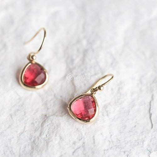 Dainty Simulated Red Ruby Dangle Earrings - 14k Gold-Plated, Hypoallergenic, Lightweight Valentine's Day Gift Drops, Minimalist Birthstone Jewelry by MJLULU - Image 5