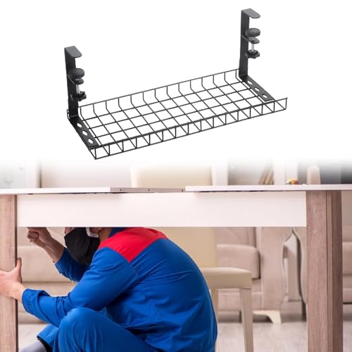 Bandeja para gestión de cables bajo escritorio, ajustable, acero al carbono, instalación sin taladro, 13.78x7.28x7.68 pulgadas, para cocina, oficina y hogar miniatura 6