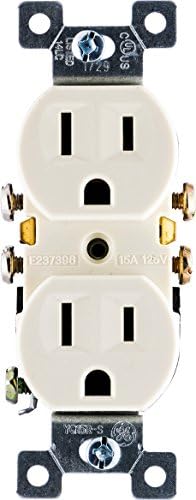 GE home electrical, Light Almond, GE Grounding Duplex Outlet, In Wall Receptacle, 3 Prong Electrical Socket, Easy Install, 15 Amp, UL Listed, 17814, Standard