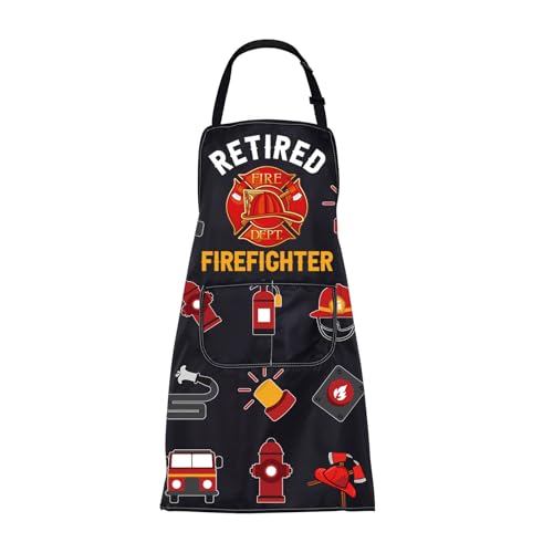 ENSIANTH Firefighter Cooking Aprons for Men Women Retired Firefighter Gifts Fireman Gifts Kitchen Chef BBQ Grill Apron with Pockets (firefighter apron)