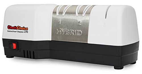 Chef'sChoice 270 Hybrid Diamond Hone Knife Sharpener Combines Electric and Manual Sharpening for Straight and Serrated 20-Degree Knives Made in USA, 3-Stage, White