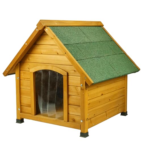 wuuhoo Rex Hundehütte aus Holz, isoliert und wasserdicht, mit Türflügeln und abnehmbarer Dachplane, für drinnen und draußen
