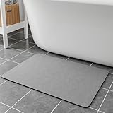 Earcu Bath Mat Rugs 24x17 - Diatomaceous Earth Bath Mat Quick Dry Absorbent Bathroom Rugs Rubber Non Slip Thin Bathroom Mat Fit Under Door, Bath Mats for Bathroom Floor, Tub and Shower, Sink, Grey