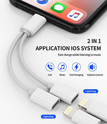 Converter Compatible With Iphone Headphone Adapter Compatible For Lightning Double To Audio Jack And Charger Earphone Charging Splitter 11 12 Mini Pro Xs Xr X 7 8 Plus Connector For Ipad Air For Apple #TOP1