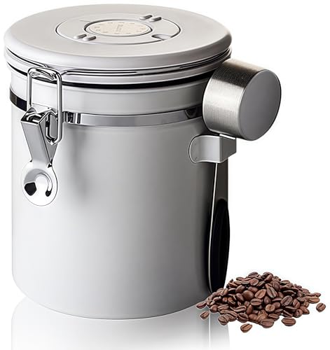 Hoffnugshween コーヒー豆保存容器 キャニスター 密閉容器 1500ml ステンレス 錆びにくい 日付表示 スプーン付き 500g 高密閉性 鮮度保持 茶筒 コーヒー粉 お菓子 砂糖 ナッツ 香辛料 食品貯蔵タンク コンテナ フードストッカー