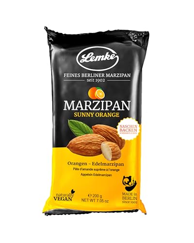 Lemke Sunny Orange Marzipan, 200g/Marzipan mit Orange- Vegan- Backmarzipan