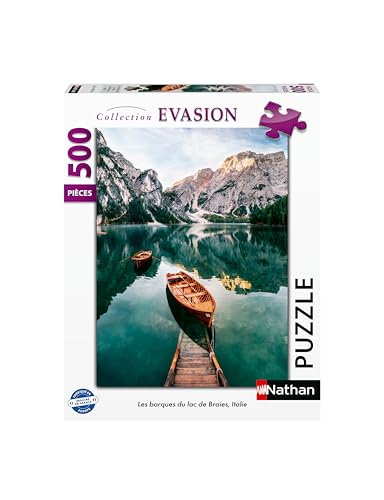 Puzzle 500 pièces : Les barques du lac de Braies Italie Ravensburger Nathan - vue 5