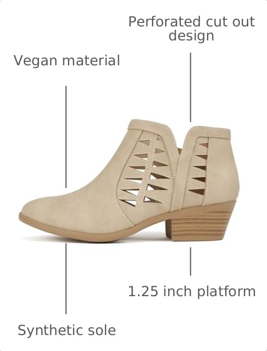 Image of Soda CHANCE Womens Perforated Cut Out Stacked Block Heel Ankle Booties (Wide Fit Available)
