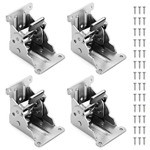 Moendergo 4 staffe pieghevoli per gambe del tavolo, cerniere a 90° con viti, staffa di estensione autobloccante, supporto per banco da lavoro (argento, argento)