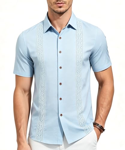 Chemise Guayabera Homme Manches Courtes d'été en tissu léger boutonné