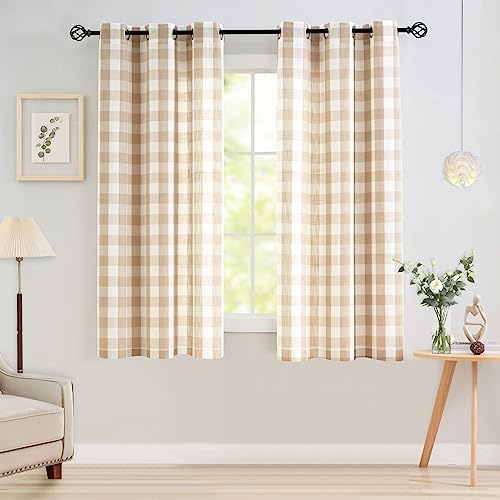 Abstractex Cortinas Semitransparentes de Cuadros Buffalo Blanco Topo de 60x54 Pulgadas para Dormitorio Cuadros Gingham a Rayas Anchas Estilo Granja Cortinas con Textura de Lino Clásicas