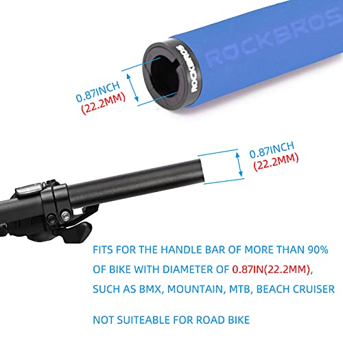 Image of ROCKBROS Foam Bike Grips Fit MTB /BMX /Folding Bike /Beach Cruiser & Scooter | Single Lock On,Non-Slip,Shock-Absorbing Handlebar Grips ,Easy Install,Multiple Colors