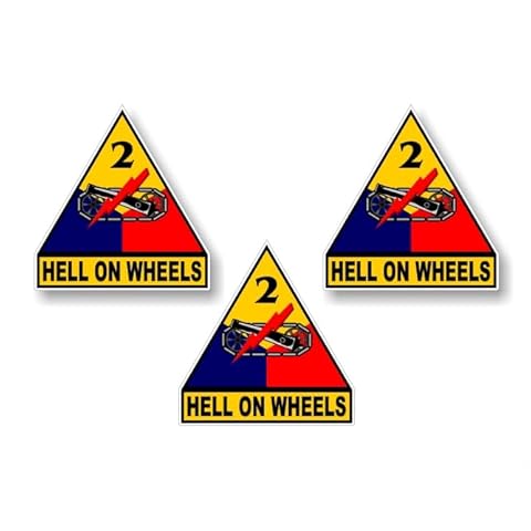 3 Hell ON Wheels 2nd Armored Division 4" Vinyl Graphics Decals US Army Military Armor Tank Door Decal Stickers ((3) 3.75"x 4" Decals) Cover