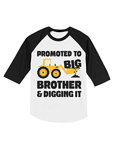 Boys Promoted to Big Brother and Digging Toddler Raglan 3/4 Sleeve Baseball Tee 4T Black/White