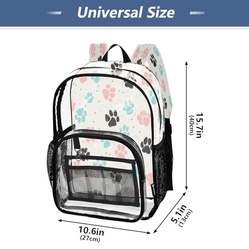 Doodle Dog Paw Clear Backpack - Stadium Approved Large 15.7-inch Waterproof Transparent Bag for Sports, Concerts, Work, Travel#5894