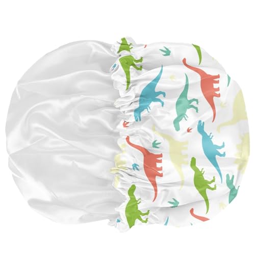 Image of Kids Hair Cover, Children Satin Bonnet, Boys Girls Satin Sleep Cap, Adjustable Elastic Band Beanie Hat for Night Sleeping Easy Clean Headwear for Toddler Baby Dinosaur