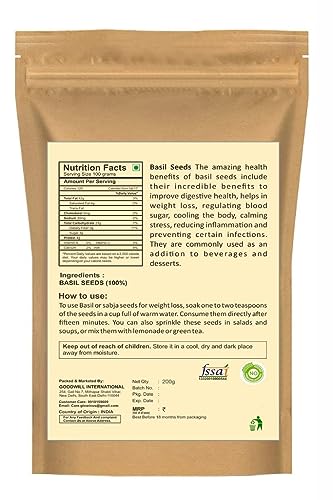 Image of Pronatural 200gms Raw Basil /Sabja /Tukmaria /Bapji Seeds for Weight Loss, Low calories, High Fiber & Omega 3 & powerhouse of Nutrients
