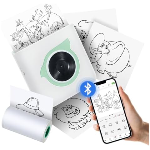 Bisofice Pocket Printer Wireless Bluetooth Thermal Printers, Label Maker, for DIY, Photo Printing, Study Notes, Journal, Work Plan, Inkless Smart Printer Gift, with a Roll Thermal Paper Cover