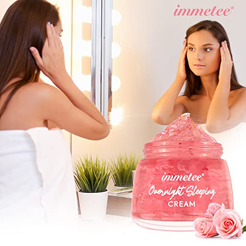 Immetee Night Cream Improve Dark Yellow Tighten Skin Moisturiser, Lighten Fine Lines Sleeping Mask For Soothes Sensitive Skin Facial Care (Rose Petal) 150G #TOP6