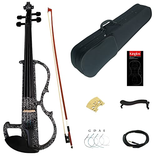 Kinglos 4/4 Black Flowers Colored Solid Wood Advanced Electric/Silent Violin Kit With Ebony Fittings Full Size (Dsg1306) #TOP7