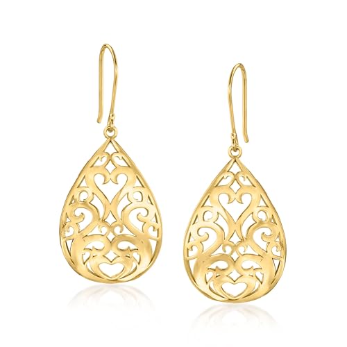 Ross-Simons 18kt Gold Over Sterling Openwork Teardrop Earrings
