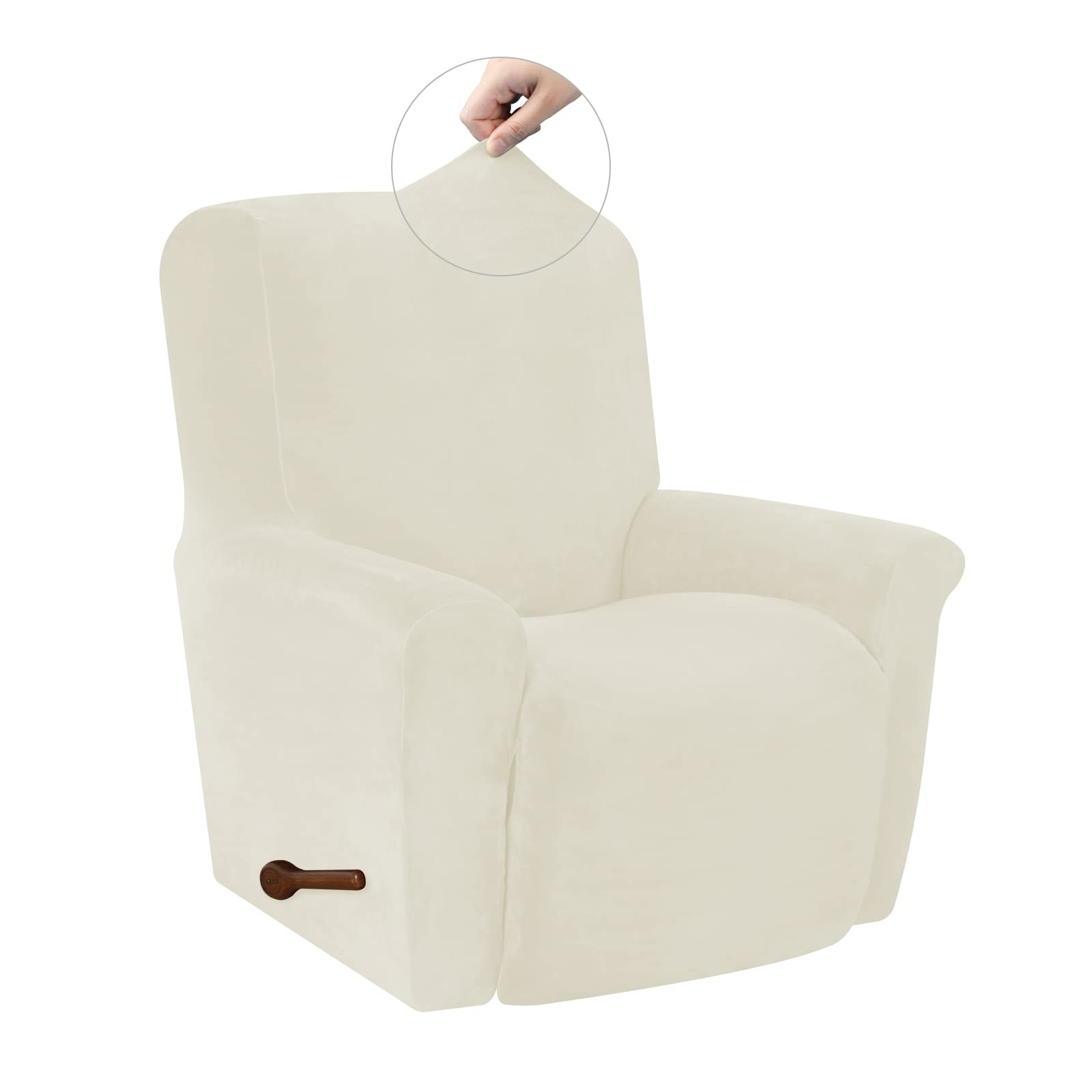 WEERRW Velvet High Stretch Recliner Chair Cover 1 Piece Recliner Couch Cover, Washable Furniture Protector with Non Slip Elastic Bottom for Kids and Pets, Beige