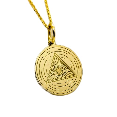 Bijou troisième œil LKBEADS : collier pendentif pièce gravée 24 mm en argent plaqué or