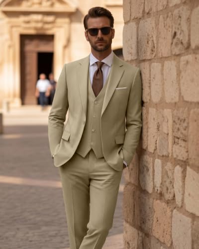 Image of LUPURTY Men's 3 Piece Suit, One Button Slim Fit Tuxedo | Includes Bow Tie, Jacket Vest & Pants, Single Breasted, Wrinkle Resistant, Ideal for Wedding Prom & Business Formal Events