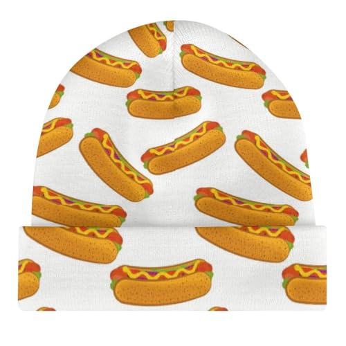 Funny Hot Dog Lover Kids Beanie Hat for for Girls Boys Children Cap Winter Knitted Chemo Cancer Headwear Accessories Gifts Decoration Black4
