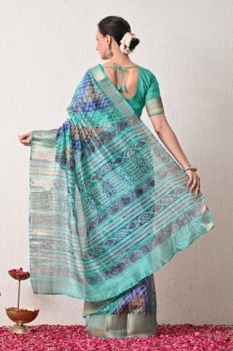 Image of MIRCHI FASHION Women Saree Cotton Silk Batik Block Printed | Breathable Office Wear and Regular Use Sari with Blouse Piece