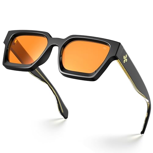 VISOONE Fashion 100% UV400 Protection Rectangle TR90 Y2K Sunglasses Accessories for Women Men RIVER (Black)