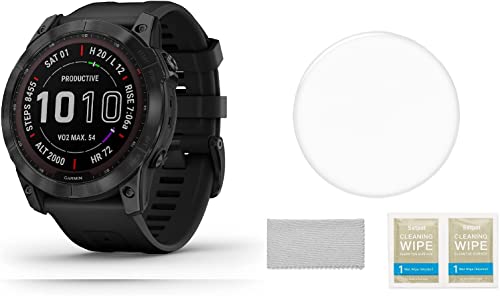 Garmin Fenix 7X Multisport Gps Touchscreen Smartwatch Protective Bundle | With Setpot Tempered Glass Hd Screen Protector, 51 Mm (Sapphire Solar Black Dlc Titanium With Black Band) #TOP6