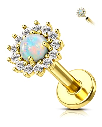 Colorful Opal Tragus Jewelry 16G Vintage Helix Cartilage Earrings Stud Internally Thread Labret Stud Surgical Steel