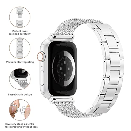 Kolgios Silver 42Mm44Mm45Mm Fancy Cool Women Tassel Chains Smartwatch Band Compatible For Apple Watch Series 8/7/6/5/4/Se Stylish Man Adjustable Bracelet For Iwatch 8 #TOP1