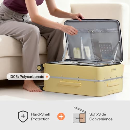 Image of mixi 26 Inch Large Checked Luggage PC Hard Shell Suitcase Top Opening Aluminum Frame Travel Suitcases with Wheels, Lark Yellow