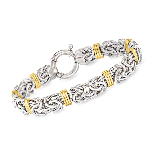 Ross-Simons Sterling Silver and 14kt Yellow Gold Byzantine Station Bracelet