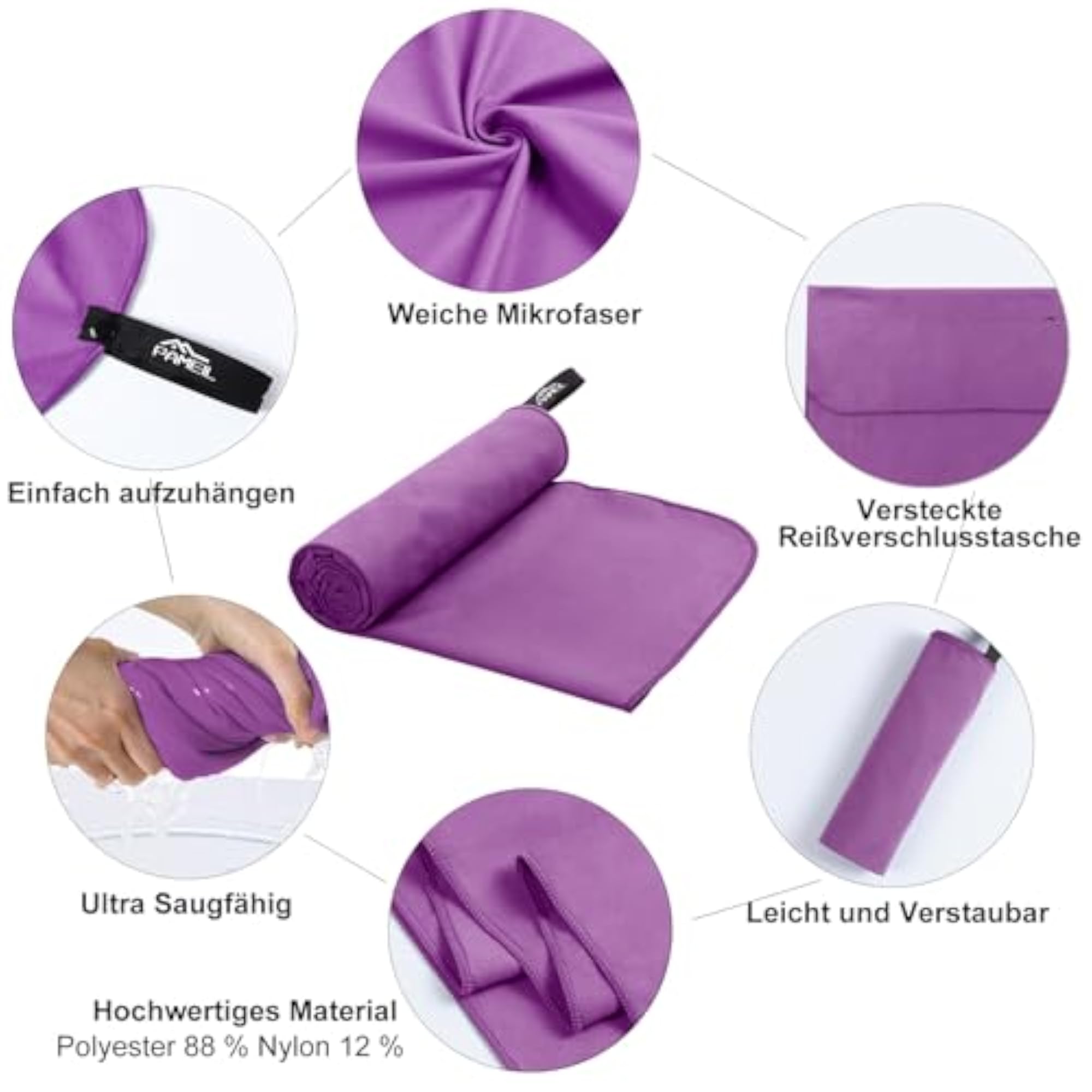 Gym Towel, 120 x 50 cm Microfibre Towel with Zip Pocket