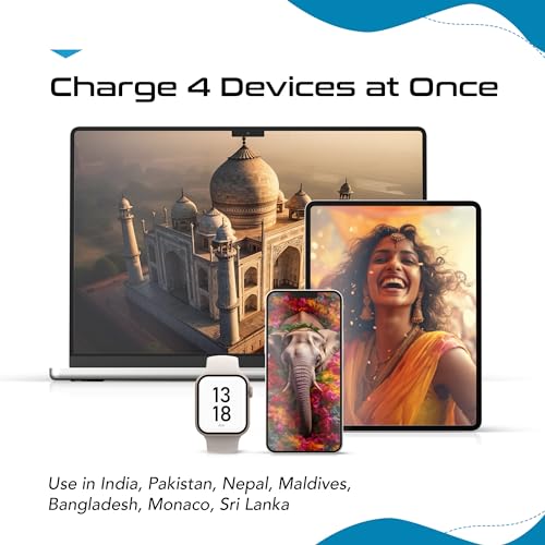 Image of Ceptics Travel Adapter India to Maldives Power Plug Adapter Travel Set, 20W PD & QC, Dual USB & USB-C 3.1A - 2 USA Outlet - Compact - Use in Pakistan, Nepal, Bangladesh Includes Type D, Type C
