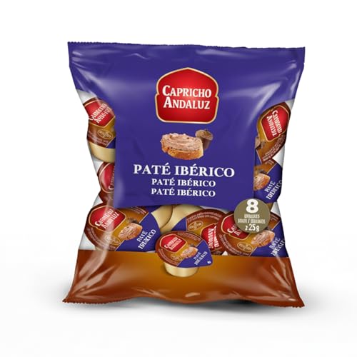 CAPRICHO ANDALUZ Bolsa Paté Ibérico 8 Unidades en Monodosis de 25 gr– Untable Ideal para tus Desayunos y Meriendas, con un Envasado Práctico y Cómodo para Llevar.