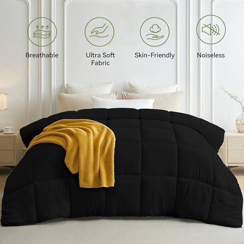 Image of L LOVSOUL Down Alternative Twin Comforter Duvet Insert,All Season Duvet Insert with Corner Tabs,Black Comforter Twin 68x90Inches