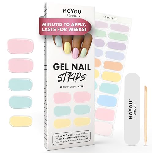 MOYOU LONDON Halbgehärtete UV Gel Strips - 20 Stück - Gel-Nagelfolien UV Härtend für Maniküre in Salonqualität - Pastel Sweets