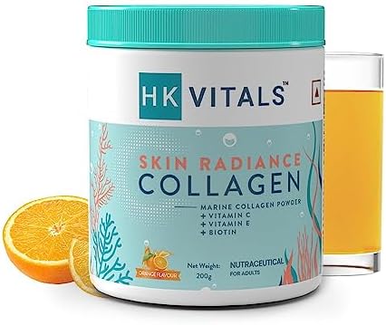 HK Vitals Skin Radiance Collagen Powder, 200g (Orange)| Marine Collagen |Collagen Supplements for Women & Men with Biotin, Vitamin C, E, Sodium Hyaluronate, for Healthy Skin, Hair & Nails HK Vitals Skin Radiance Collagen Powder, 200g (Orange)| Marine Collagen |Collagen Supplements for Women & Men with Biotin, Vitamin C, E, Sodium Hyaluronate, for Healthy Skin, Hair & Nails