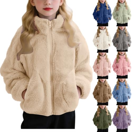 AIMAOMI Girls Fleece Jacket Zip Up Stand Collar Warm Fuzzy Coat Khaki 11-12 Years - image 1
