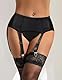 comeondear Breiter Strapsgürtel Damen Schwarz PU Leder Große Größen Sexy Strumpfhalter mit 6 Strapsen Wetlook Dessous Set Curvy Strumpfband Garter Belt Plus Size Hosenträger Strapshalter Schwarz,L