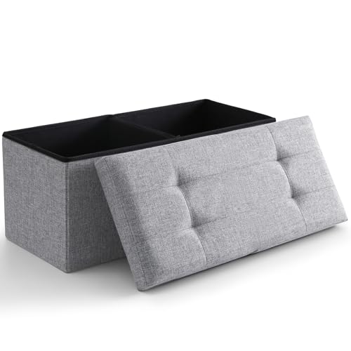 Image of Storage Ottoman Bench Foldable Footrest Foot Stool, 30 inch Fabric Gray | Small Ottoman Foot Rest Seat Shoe Bench Flip-Top forliving Room End of Bed Bedroom Couch Dorm, 80L Folding Upholstered Chair