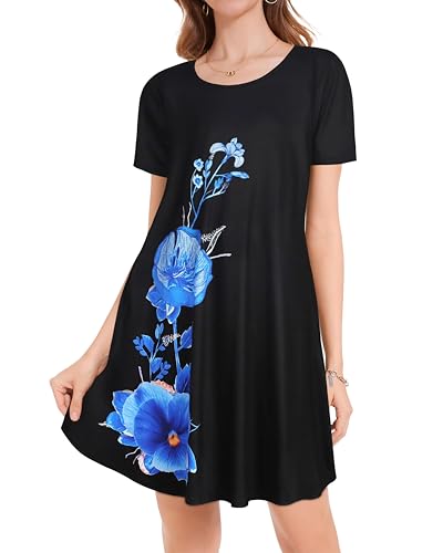 Image of JOLIGAL Summer Dresses for Women Casual Short Sleeve Sundress Scoop Neck Beach T Shirt Dress with Pockets 2026