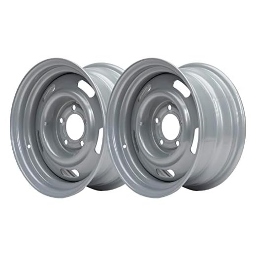 Speedway Motors GM Style 15 x 7 Inch Silver Steel Rally Wheel, 5 on 4.75 Direct-Fit Bolt Pattern, 2 Pack, Rear-Wheel Drive Vehicle Only, 4.25” Wheel Backspacing