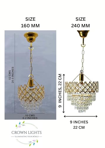Image of Crown Lighting Crystal Jhumar in, Round Shaped Gold Finished Pandent /Hanging Chandelier Celling Light with Free Bulb Included (Medium) (Temple JHUMAR, 240MM)