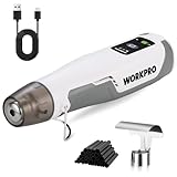 WORKPRO Mini Pistolet à Air Chaud Sans Fil, Décapeur Thermique 3 Températures (Froid/300°C/450°C), Chauffage Rapide avec Buse Réflectrice et 50 Tubes Thermorétractables, pour DIY, Embossage, Artisanat